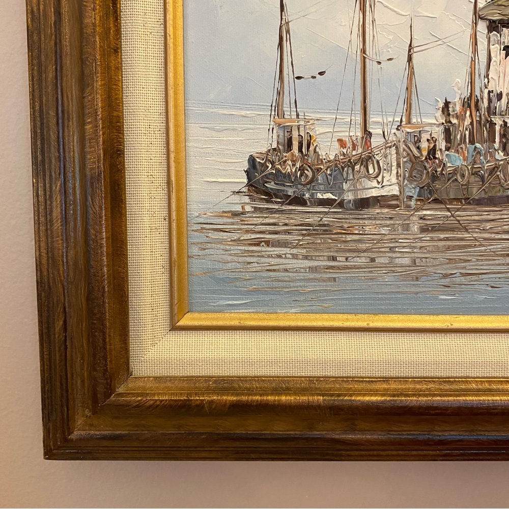 Vintage Nautical Scene with Boats - Blue and Brown Tones - Picture 5 of 11